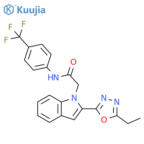 2-2-(5-ethyl-1,3,4-oxadiazol-2-yl)-1H-indol-1-yl-N-4-(trifluoromethyl)phenylacetamide structure
