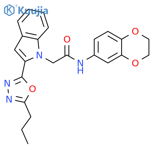N-(2,3-dihydro-1,4-benzodioxin-6-yl)-2-2-(5-propyl-1,3,4-oxadiazol-2-yl)-1H-indol-1-ylacetamide structure