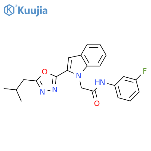 N-(3-fluorophenyl)-2-{2-5-(2-methylpropyl)-1,3,4-oxadiazol-2-yl-1H-indol-1-yl}acetamide structure