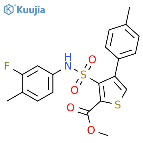 methyl 3-(3-fluoro-4-methylphenyl)sulfamoyl-4-(4-methylphenyl)thiophene-2-carboxylate structure