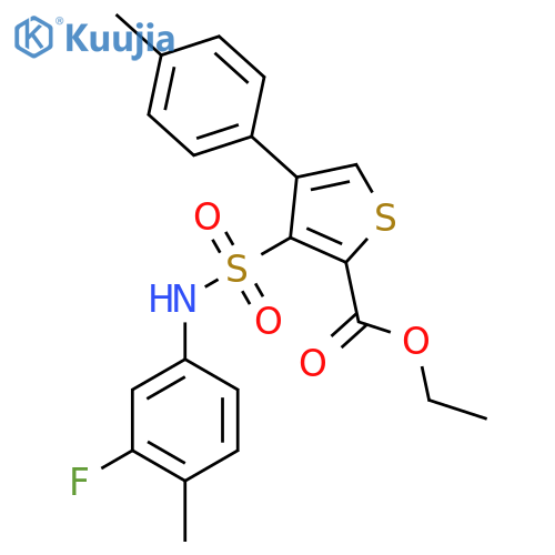 ethyl 3-(3-fluoro-4-methylphenyl)sulfamoyl-4-(4-methylphenyl)thiophene-2-carboxylate structure