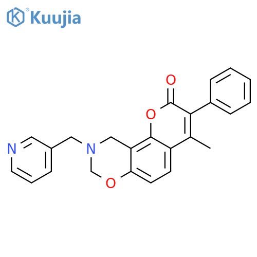 4-methyl-3-phenyl-9-(pyridin-3-yl)methyl-2H,8H,9H,10H-chromeno8,7-e1,3oxazin-2-one structure