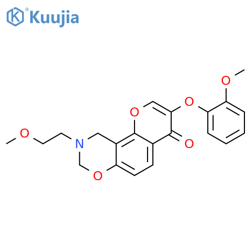 9-(2-methoxyethyl)-3-(2-methoxyphenoxy)-4H,8H,9H,10H-chromeno8,7-e1,3oxazin-4-one structure