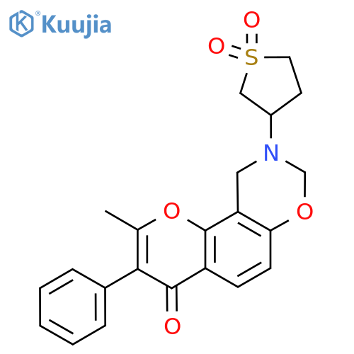 3-{2-methyl-4-oxo-3-phenyl-4H,8H,9H,10H-chromeno8,7-e1,3oxazin-9-yl}-1lambda6-thiolane-1,1-dione structure