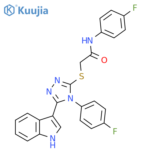 N-(4-fluorophenyl)-2-{4-(4-fluorophenyl)-5-(1H-indol-3-yl)-4H-1,2,4-triazol-3-ylsulfanyl}acetamide structure