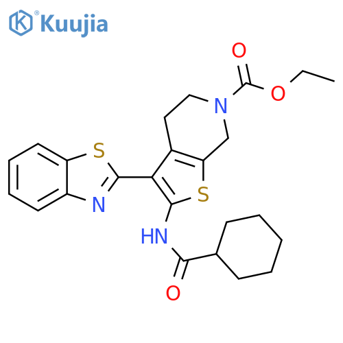 ethyl 3-(1,3-benzothiazol-2-yl)-2-cyclohexaneamido-4H,5H,6H,7H-thieno2,3-cpyridine-6-carboxylate structure