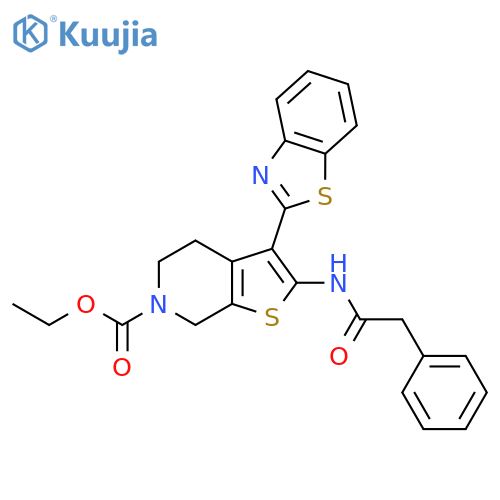 ethyl 3-(1,3-benzothiazol-2-yl)-2-(2-phenylacetamido)-4H,5H,6H,7H-thieno2,3-cpyridine-6-carboxylate structure