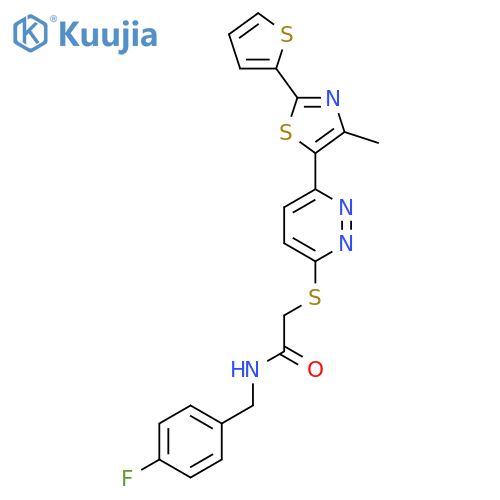 N-(4-fluorophenyl)methyl-2-({6-4-methyl-2-(thiophen-2-yl)-1,3-thiazol-5-ylpyridazin-3-yl}sulfanyl)acetamide structure