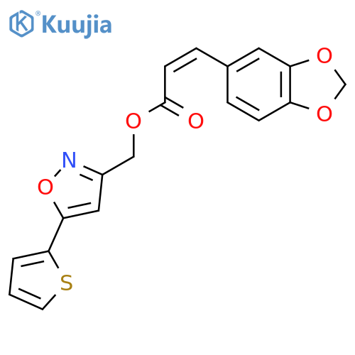 5-(thiophen-2-yl)-1,2-oxazol-3-ylmethyl (2Z)-3-(2H-1,3-benzodioxol-5-yl)prop-2-enoate structure