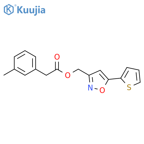 5-(thiophen-2-yl)-1,2-oxazol-3-ylmethyl 2-(3-methylphenyl)acetate structure