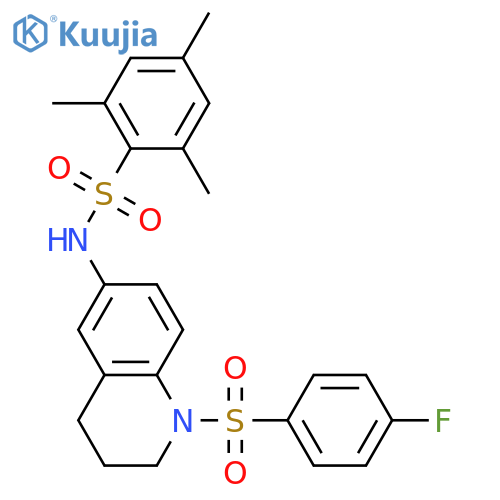 N-1-(4-fluorobenzenesulfonyl)-1,2,3,4-tetrahydroquinolin-6-yl-2,4,6-trimethylbenzene-1-sulfonamide structure