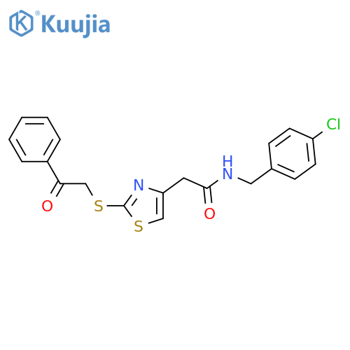 N-(4-chlorophenyl)methyl-2-{2-(2-oxo-2-phenylethyl)sulfanyl-1,3-thiazol-4-yl}acetamide structure