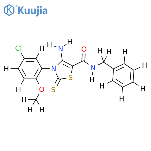 4-amino-N-benzyl-3-(5-chloro-2-methoxyphenyl)-2-sulfanylidene-2,3-dihydro-1,3-thiazole-5-carboxamide structure