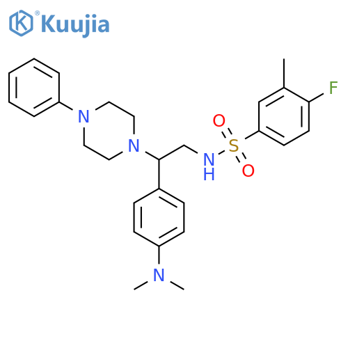 N-{2-4-(dimethylamino)phenyl-2-(4-phenylpiperazin-1-yl)ethyl}-4-fluoro-3-methylbenzene-1-sulfonamide structure
