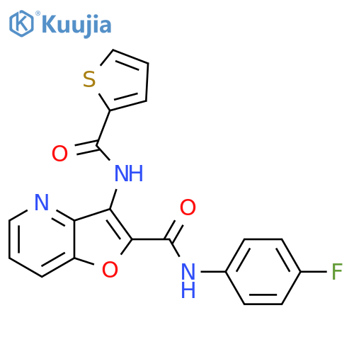 N-(4-fluorophenyl)-3-(thiophene-2-amido)furo3,2-bpyridine-2-carboxamide structure