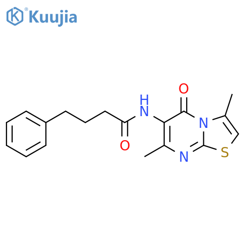 N-{3,7-dimethyl-5-oxo-5H-1,3thiazolo3,2-apyrimidin-6-yl}-4-phenylbutanamide structure