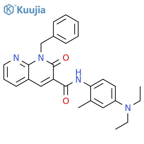 1-benzyl-N-4-(diethylamino)-2-methylphenyl-2-oxo-1,2-dihydro-1,8-naphthyridine-3-carboxamide structure