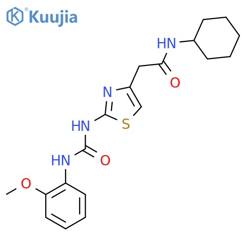 N-cyclohexyl-2-(2-{(2-methoxyphenyl)carbamoylamino}-1,3-thiazol-4-yl)acetamide structure