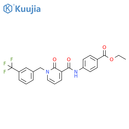 ethyl 4-(2-oxo-1-{3-(trifluoromethyl)phenylmethyl}-1,2-dihydropyridine-3-amido)benzoate structure