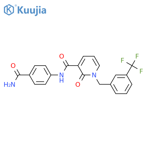 N-(4-carbamoylphenyl)-2-oxo-1-{3-(trifluoromethyl)phenylmethyl}-1,2-dihydropyridine-3-carboxamide structure