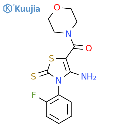 4-amino-3-(2-fluorophenyl)-5-(morpholine-4-carbonyl)-2,3-dihydro-1,3-thiazole-2-thione structure