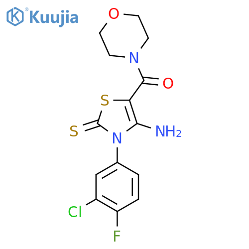 4-amino-3-(3-chloro-4-fluorophenyl)-5-(morpholine-4-carbonyl)-2,3-dihydro-1,3-thiazole-2-thione structure