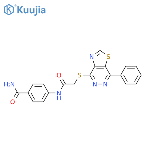 4-2-({2-methyl-7-phenyl-1,3thiazolo4,5-dpyridazin-4-yl}sulfanyl)acetamidobenzamide structure