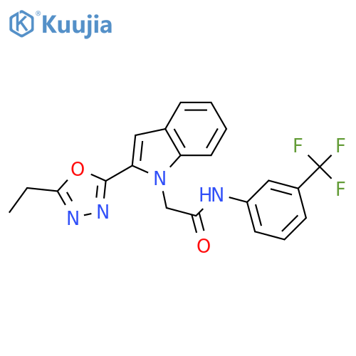 2-2-(5-ethyl-1,3,4-oxadiazol-2-yl)-1H-indol-1-yl-N-3-(trifluoromethyl)phenylacetamide structure