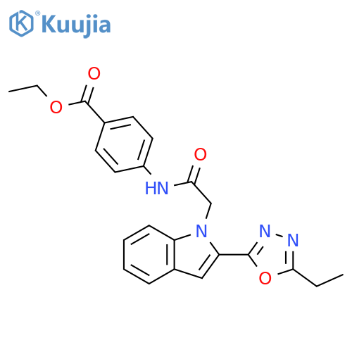 ethyl 4-{2-2-(5-ethyl-1,3,4-oxadiazol-2-yl)-1H-indol-1-ylacetamido}benzoate structure