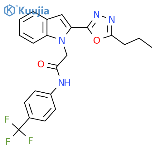2-2-(5-propyl-1,3,4-oxadiazol-2-yl)-1H-indol-1-yl-N-4-(trifluoromethyl)phenylacetamide structure