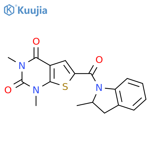 1,3-dimethyl-6-(2-methyl-2,3-dihydro-1H-indole-1-carbonyl)-1H,2H,3H,4H-thieno2,3-dpyrimidine-2,4-dione structure