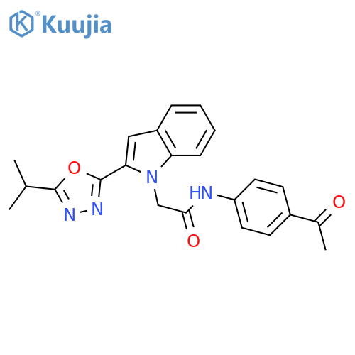 N-(4-acetylphenyl)-2-{2-5-(propan-2-yl)-1,3,4-oxadiazol-2-yl-1H-indol-1-yl}acetamide structure
