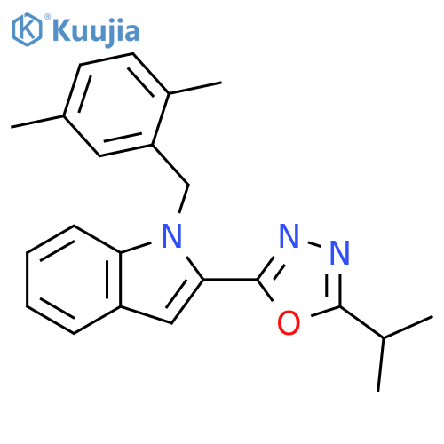 1-(2,5-dimethylphenyl)methyl-2-5-(propan-2-yl)-1,3,4-oxadiazol-2-yl-1H-indole structure