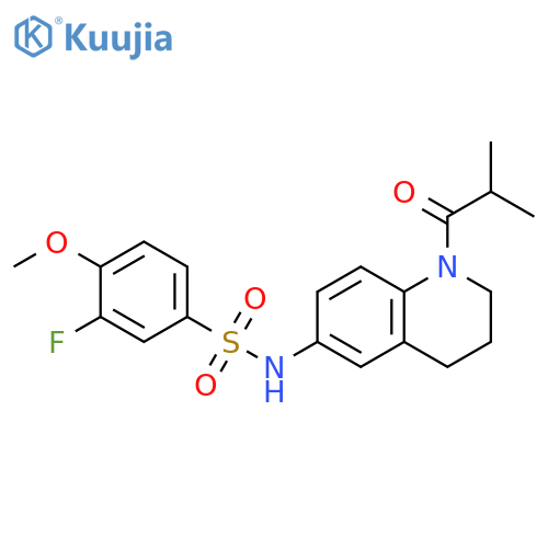 3-fluoro-4-methoxy-N-1-(2-methylpropanoyl)-1,2,3,4-tetrahydroquinolin-6-ylbenzene-1-sulfonamide structure