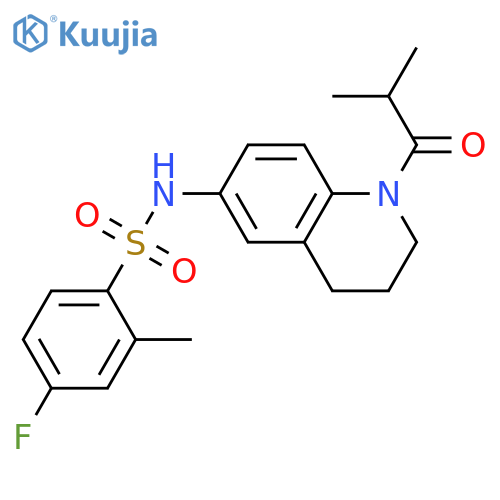 4-fluoro-2-methyl-N-1-(2-methylpropanoyl)-1,2,3,4-tetrahydroquinolin-6-ylbenzene-1-sulfonamide structure