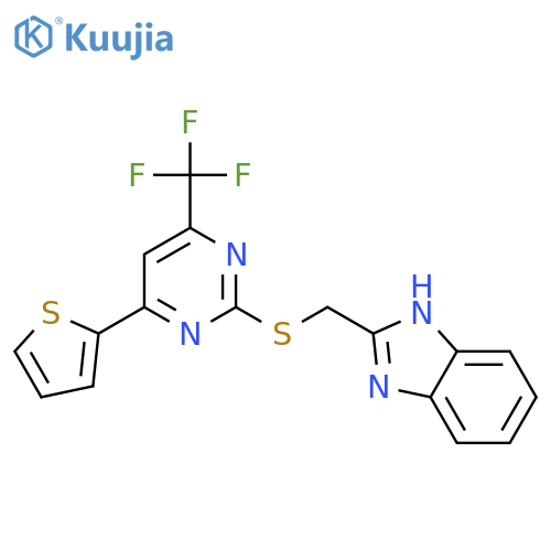 2-({4-(thiophen-2-yl)-6-(trifluoromethyl)pyrimidin-2-ylsulfanyl}methyl)-1H-1,3-benzodiazole structure