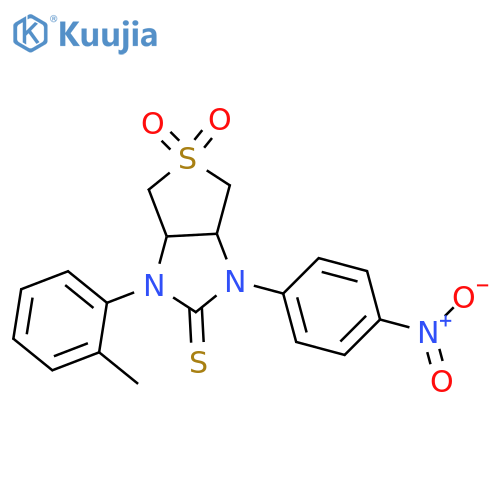 1-(2-methylphenyl)-3-(4-nitrophenyl)-2-sulfanylidene-hexahydro-1H-5lambda6-thieno3,4-dimidazole-5,5-dione structure