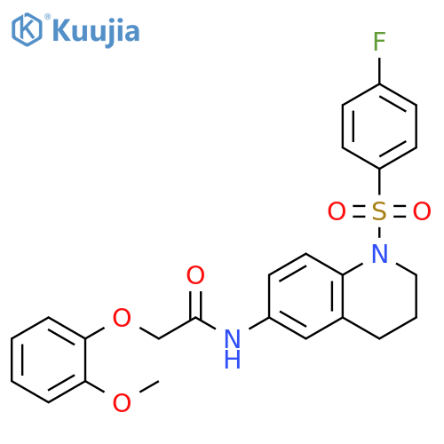 N-1-(4-fluorobenzenesulfonyl)-1,2,3,4-tetrahydroquinolin-6-yl-2-(2-methoxyphenoxy)acetamide structure