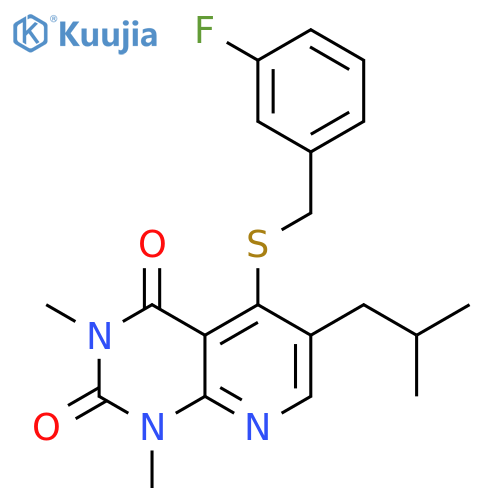 5-{(3-fluorophenyl)methylsulfanyl}-1,3-dimethyl-6-(2-methylpropyl)-1H,2H,3H,4H-pyrido2,3-dpyrimidine-2,4-dione structure