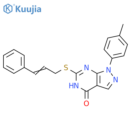 1-(4-methylphenyl)-6-{(2E)-3-phenylprop-2-en-1-ylsulfanyl}-1H,4H,5H-pyrazolo3,4-dpyrimidin-4-one structure