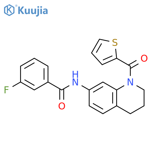 3-fluoro-N-1-(thiophene-2-carbonyl)-1,2,3,4-tetrahydroquinolin-7-ylbenzamide structure
