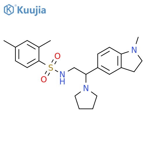 2,4-dimethyl-N-2-(1-methyl-2,3-dihydro-1H-indol-5-yl)-2-(pyrrolidin-1-yl)ethylbenzene-1-sulfonamide structure