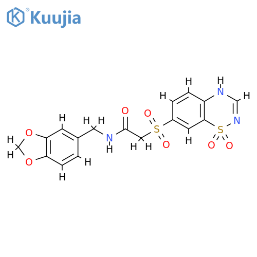 N-(2H-1,3-benzodioxol-5-yl)methyl-2-(1,1-dioxo-4H-1lambda6,2,4-benzothiadiazin-7-yl)sulfonylacetamide structure