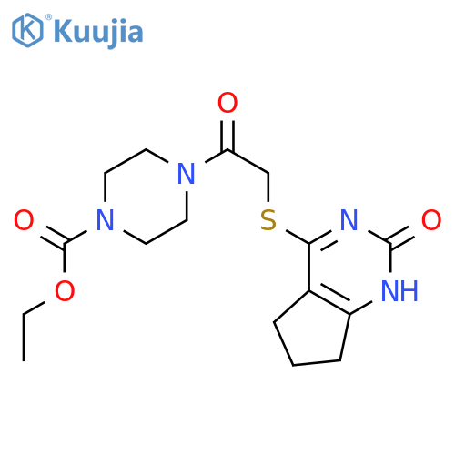 ethyl 4-2-({2-oxo-1H,2H,5H,6H,7H-cyclopentadpyrimidin-4-yl}sulfanyl)acetylpiperazine-1-carboxylate structure