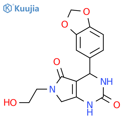 4-(1,3-benzodioxol-5-yl)-6-(2-hydroxyethyl)-1,3,4,7-tetrahydropyrrolo[3,4-d]pyrimidine-2,5-dione structure