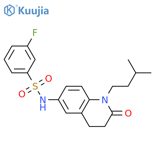 3-fluoro-N-1-(3-methylbutyl)-2-oxo-1,2,3,4-tetrahydroquinolin-6-ylbenzene-1-sulfonamide structure