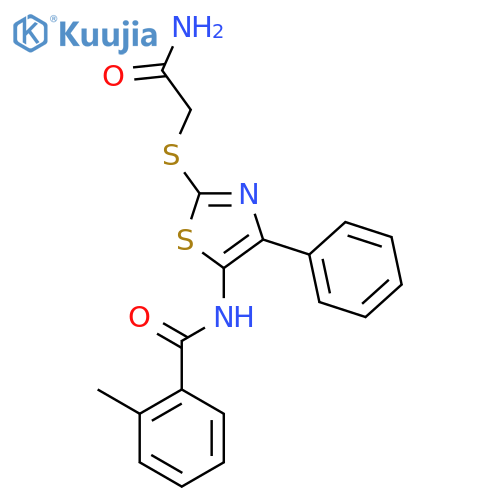 N-{2-(carbamoylmethyl)sulfanyl-4-phenyl-1,3-thiazol-5-yl}-2-methylbenzamide structure