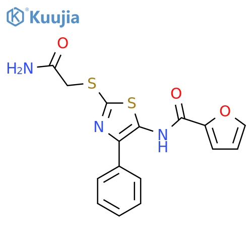 N-{2-(carbamoylmethyl)sulfanyl-4-phenyl-1,3-thiazol-5-yl}furan-2-carboxamide structure