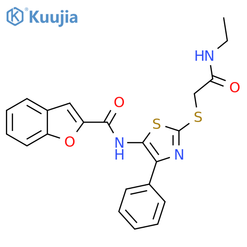 N-(2-{(ethylcarbamoyl)methylsulfanyl}-4-phenyl-1,3-thiazol-5-yl)-1-benzofuran-2-carboxamide structure