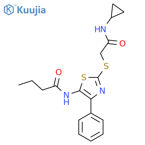 N-(2-{(cyclopropylcarbamoyl)methylsulfanyl}-4-phenyl-1,3-thiazol-5-yl)butanamide structure